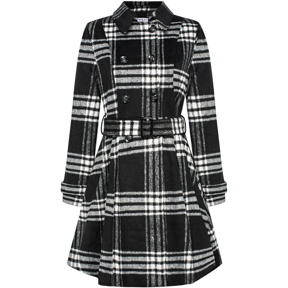💫 Women Black Classic Trench Coat Double Breasted Button Belted Pockets Peacoat
